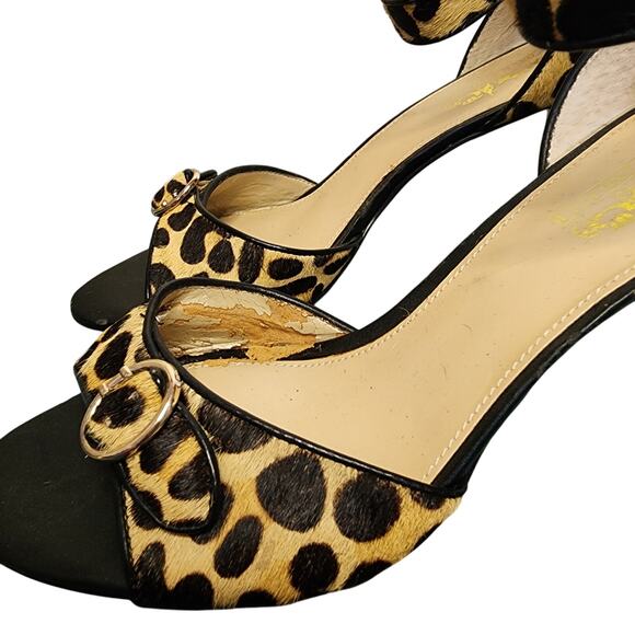 Coach Women's Shoes, Cheetah Print Leather Cow Fur Strappy Peep Toe Heels, Sz 8 - Picture 10 of 12